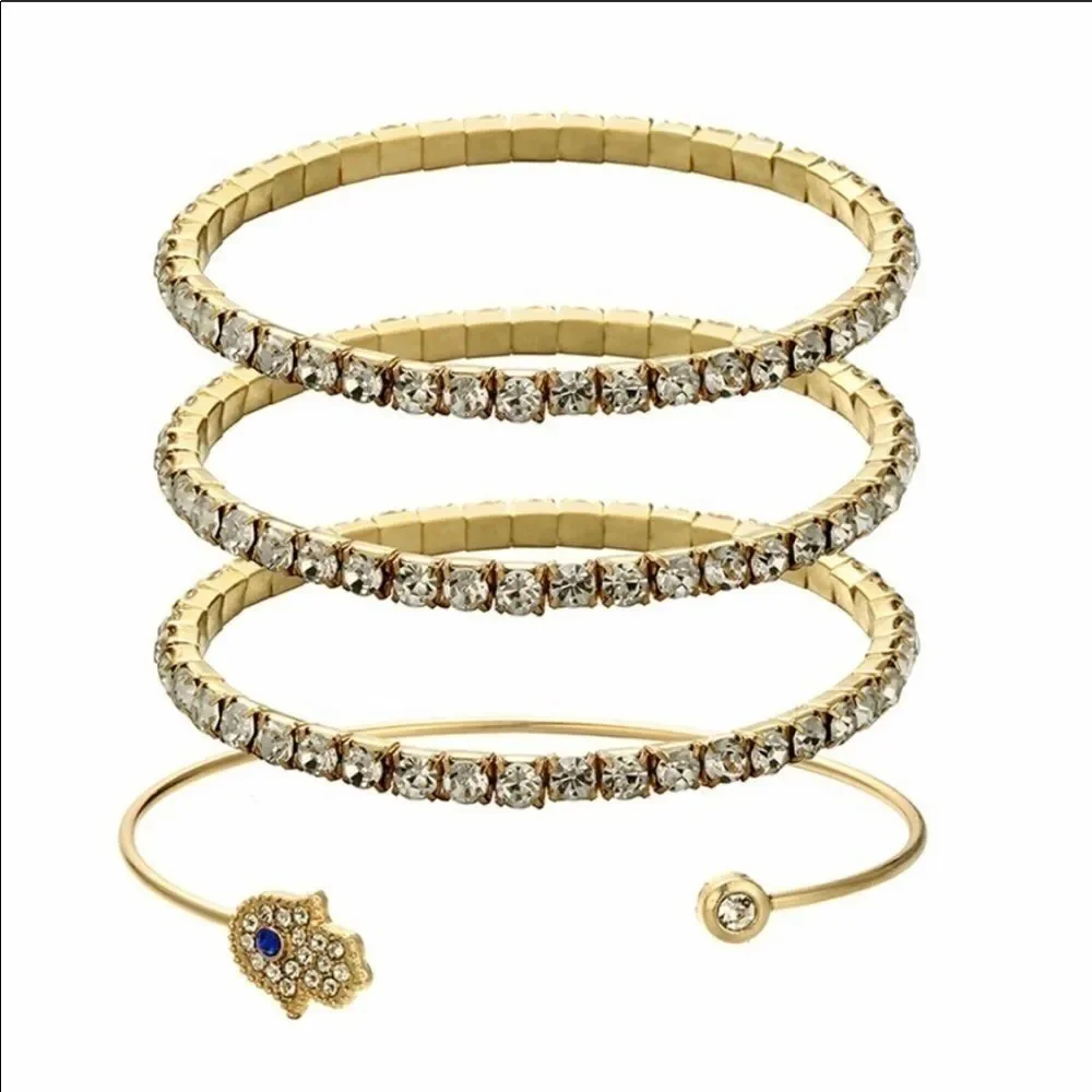 Bracelets Pack (4) Hamsa Rhinestone/ Zinc Alloy